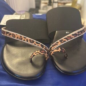 Stylish Black and Leopard Print Women's Sandals